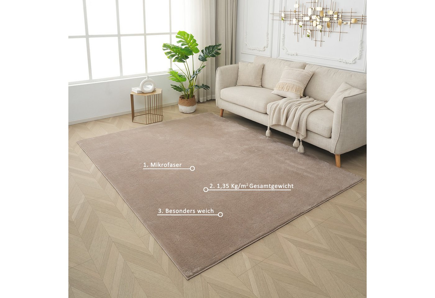 OTTO home Teppich Cali, in Standard- und Premium-Qualität, 13 mm oder 16 mm Höhe, rechteckig, Uni-Farben, kuschelig, & weich, waschbar, Wohnzimmer, Schlafzimmer – Bild 5 von 5