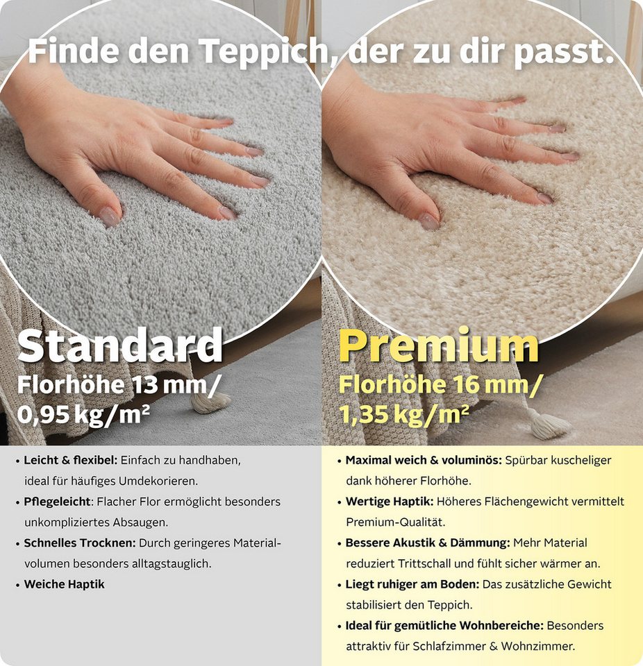 OTTO home Teppich Cali, in Standard- und Premium-Qualität, 13 mm oder 16 mm Höhe, rechteckig, Uni-Farben, kuschelig, & weich, waschbar, Wohnzimmer, Schlafzimmer – Bild 3 von 5