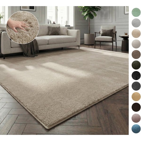 OTTO home Teppich Cali, in Standard- und Premium-Qualität, 13 mm oder 16 mm Höhe, rechteckig, Uni-Farben, kuschelig, & weich, waschbar, Wohnzimmer, Schlafzimmer