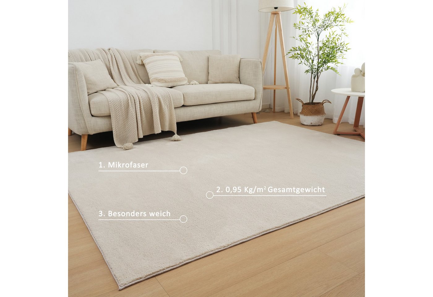 OTTO home Teppich Cali, in Standard- und Premium-Qualität, 13 mm oder 16 mm Höhe, rechteckig, Uni-Farben, kuschelig, & weich, waschbar, Wohnzimmer, Schlafzimmer – Bild 5 von 5