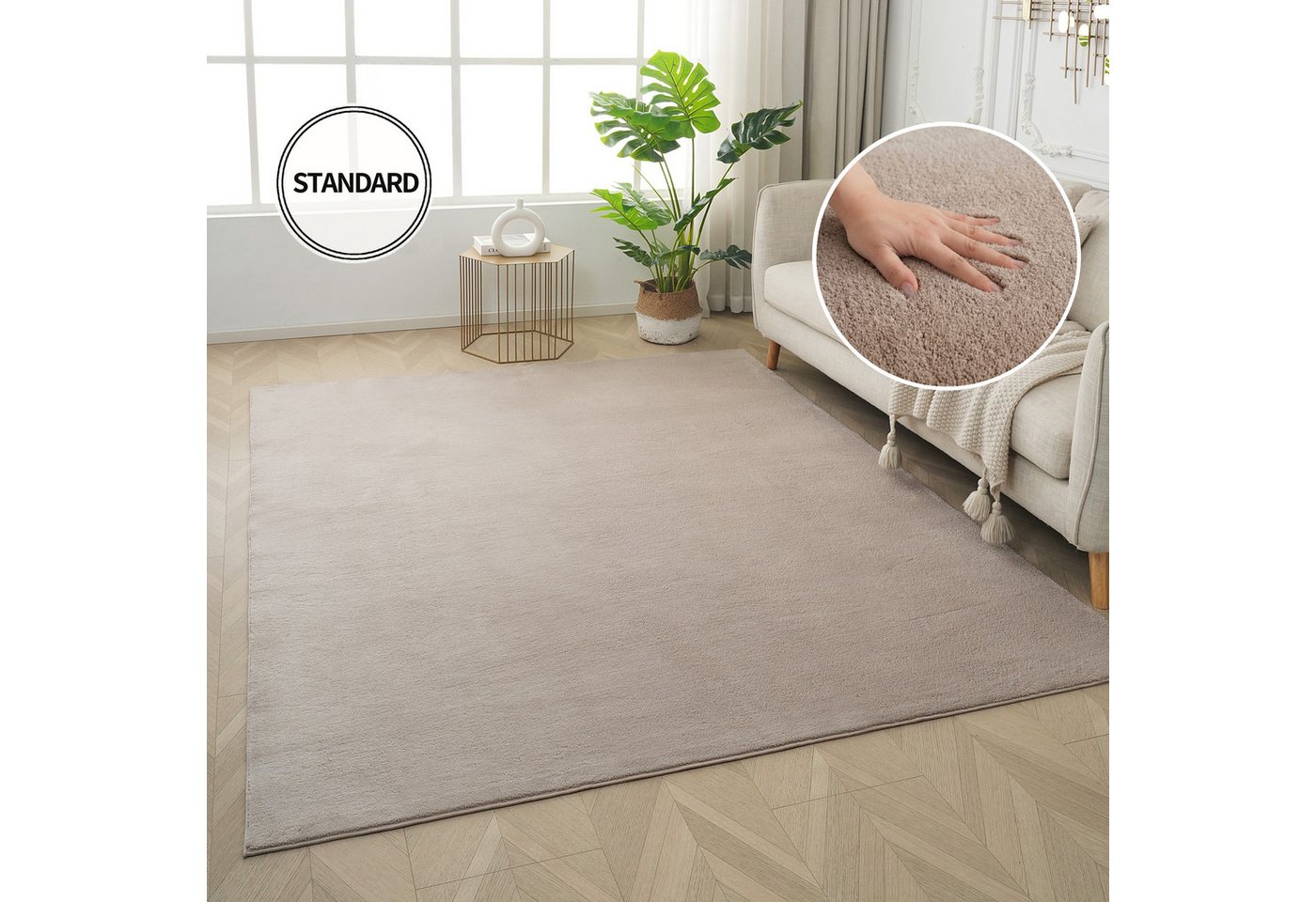OTTO home Teppich Cali, in Standard- und Premium-Qualität, 13 mm oder 16 mm Höhe, rechteckig, Uni-Farben, kuschelig, & weich, waschbar, Wohnzimmer, Schlafzimmer – Bild 4 von 5