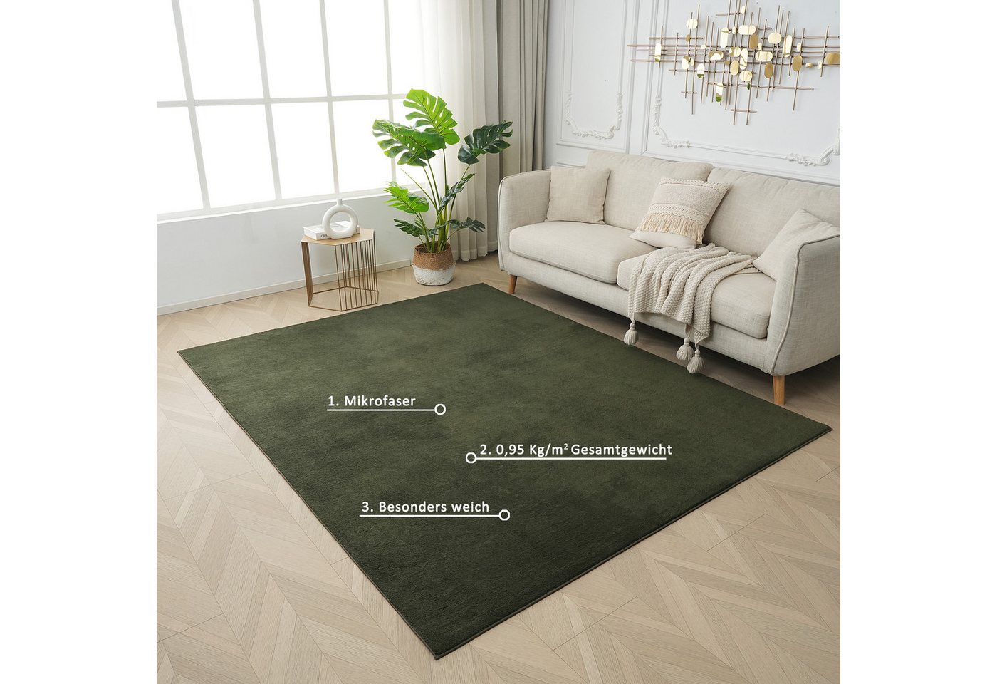 OTTO home Teppich Cali, in Standard- und Premium-Qualität, 13 mm oder 16 mm Höhe, rechteckig, Uni-Farben, kuschelig, & weich, waschbar, Wohnzimmer, Schlafzimmer – Bild 5 von 5