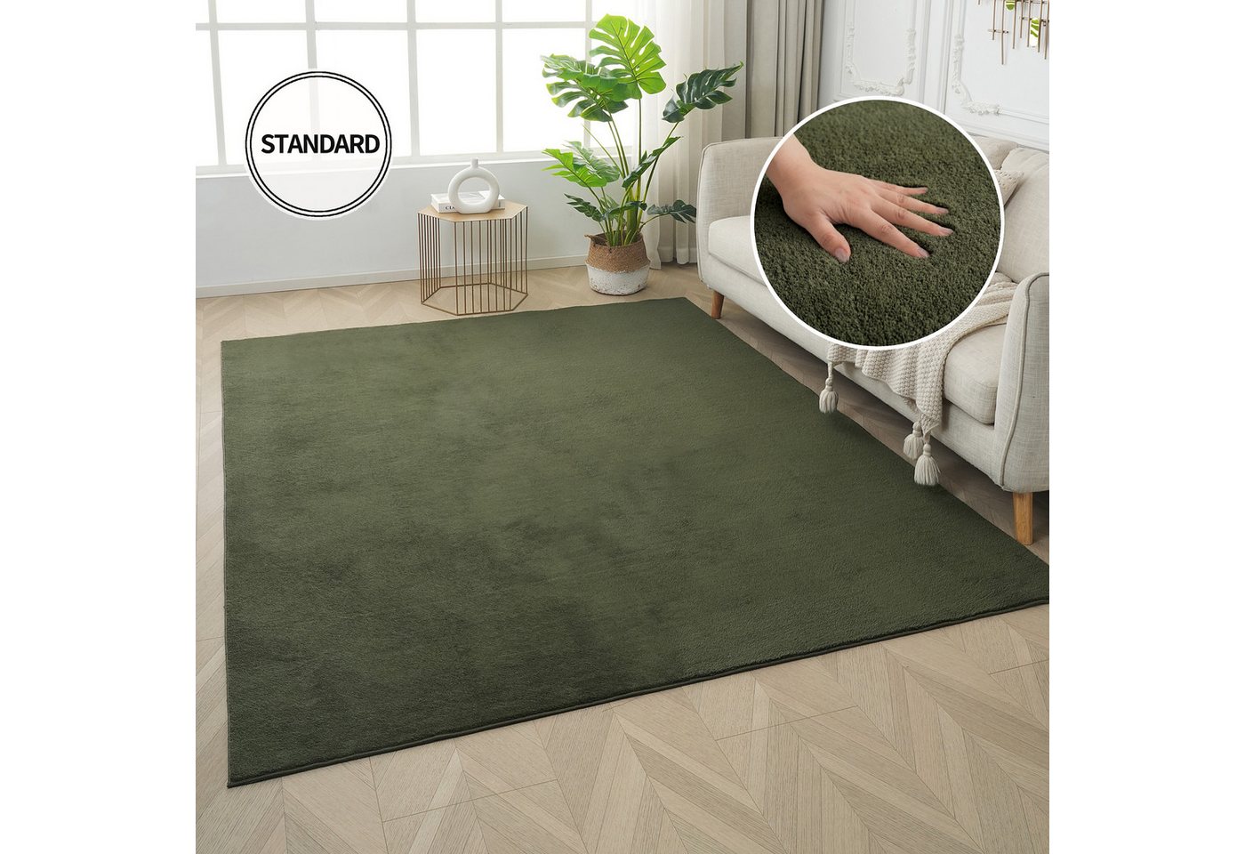 OTTO home Teppich Cali, in Standard- und Premium-Qualität, 13 mm oder 16 mm Höhe, rechteckig, Uni-Farben, kuschelig, & weich, waschbar, Wohnzimmer, Schlafzimmer – Bild 4 von 5
