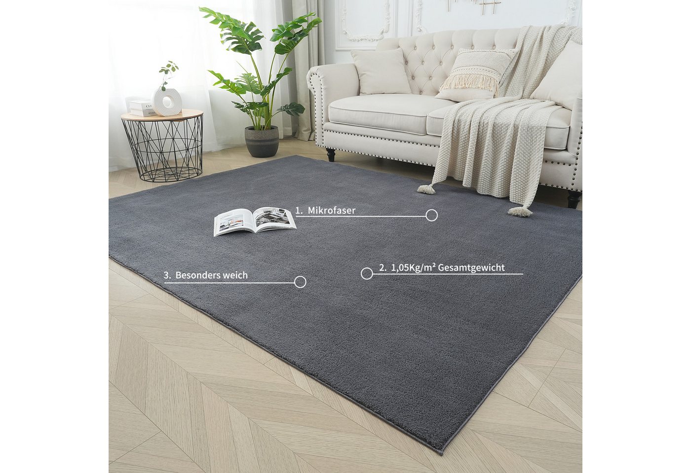 OTTO home Teppich Cali 2, kuschelig & weich, rechteckig, Höhe: 15 mm, Uni-Farben, waschbar, flauschig, Wohnzimmer, Schlafzimmer – Bild 3 von 5