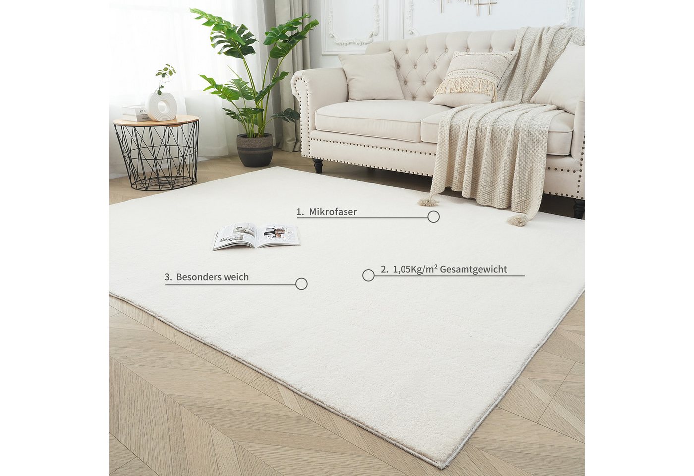 OTTO home Teppich Cali 2, kuschelig & weich, rechteckig, Höhe: 15 mm, Uni-Farben, waschbar, flauschig, Wohnzimmer, Schlafzimmer – Bild 3 von 5