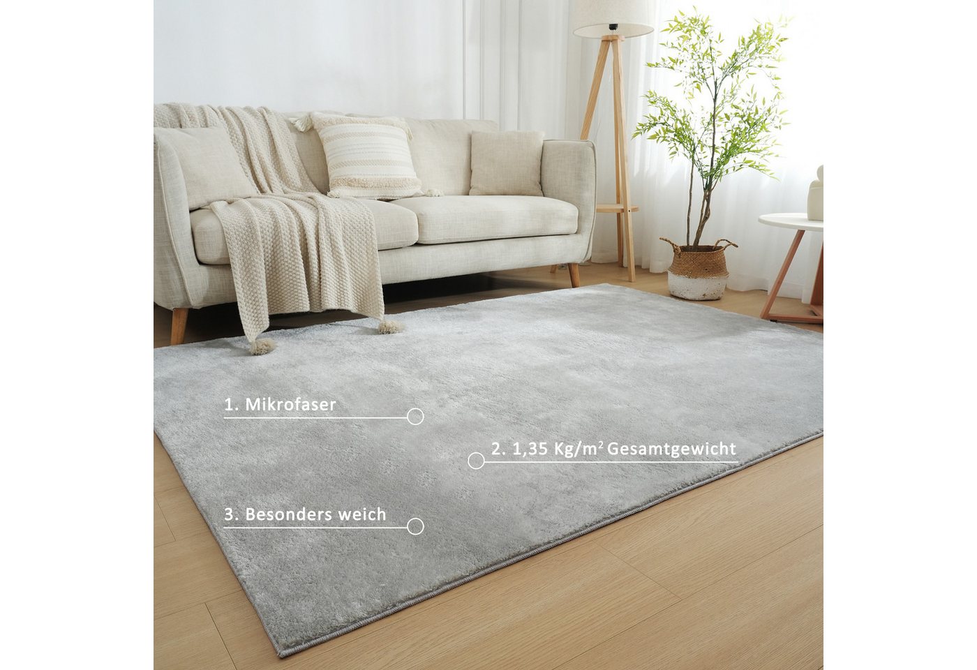 OTTO home Teppich Cali, in Standard- und Premium-Qualität, 13 mm oder 16 mm Höhe, rechteckig, Uni-Farben, kuschelig, & weich, waschbar, Wohnzimmer, Schlafzimmer – Bild 5 von 5