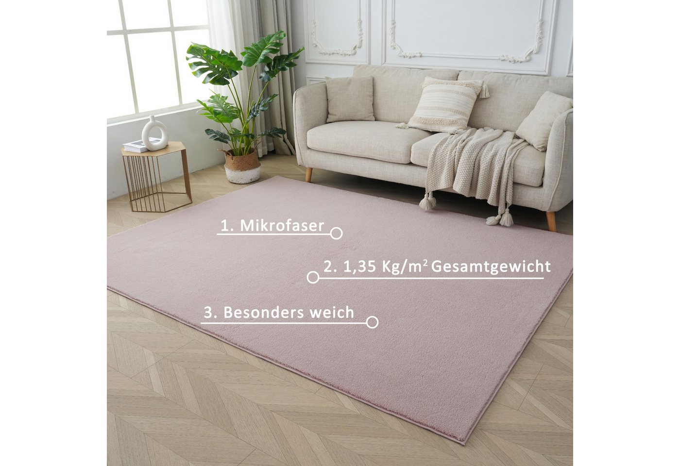 OTTO home Teppich Cali, in Standard- und Premium-Qualität, 13 mm oder 16 mm Höhe, rechteckig, Uni-Farben, kuschelig, & weich, waschbar, Wohnzimmer, Schlafzimmer – Bild 4 von 5