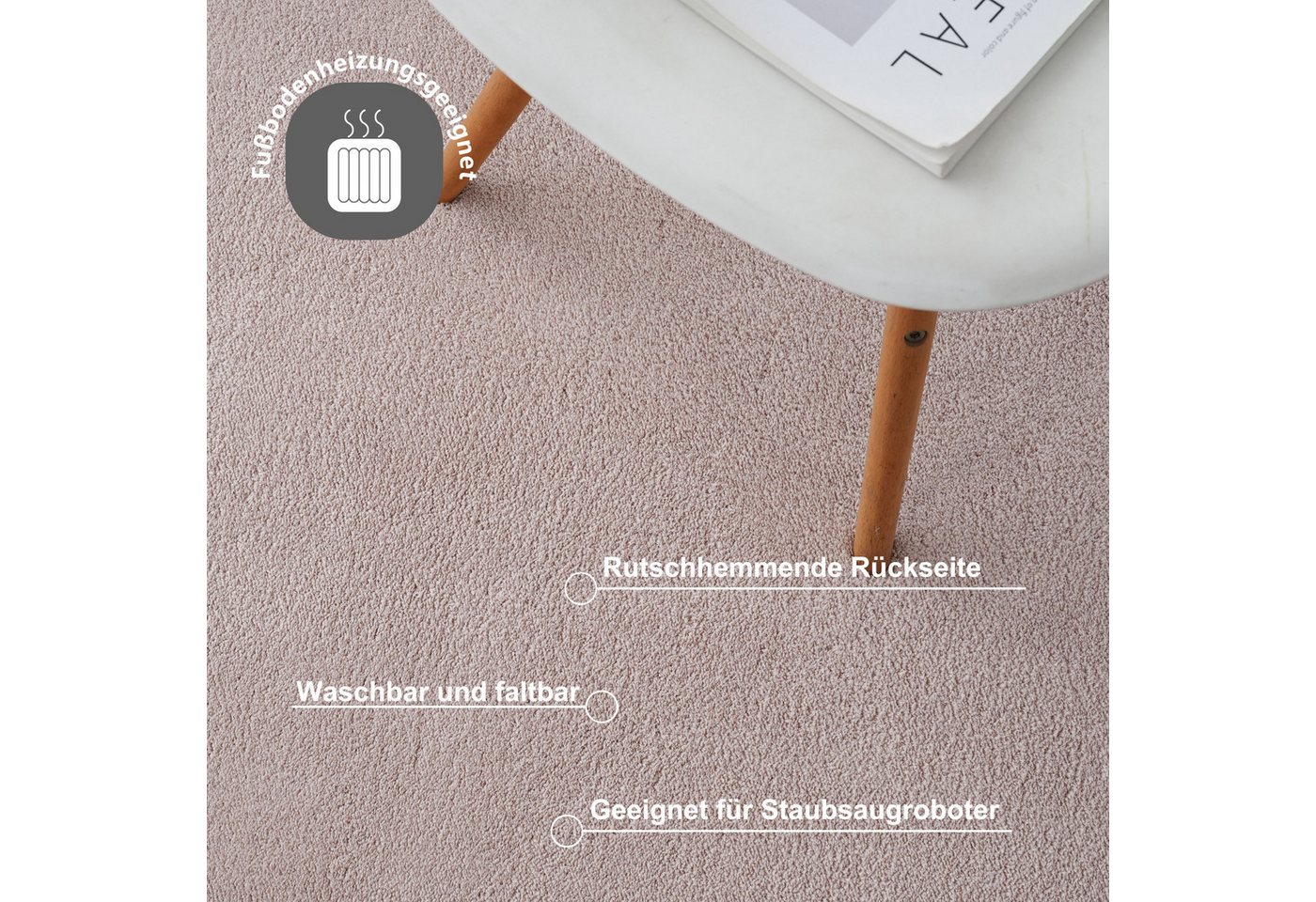 OTTO home Teppich Cali, in Standard- und Premium-Qualität, 13 mm oder 16 mm Höhe, rechteckig, Uni-Farben, kuschelig, & weich, waschbar, Wohnzimmer, Schlafzimmer – Bild 5 von 5