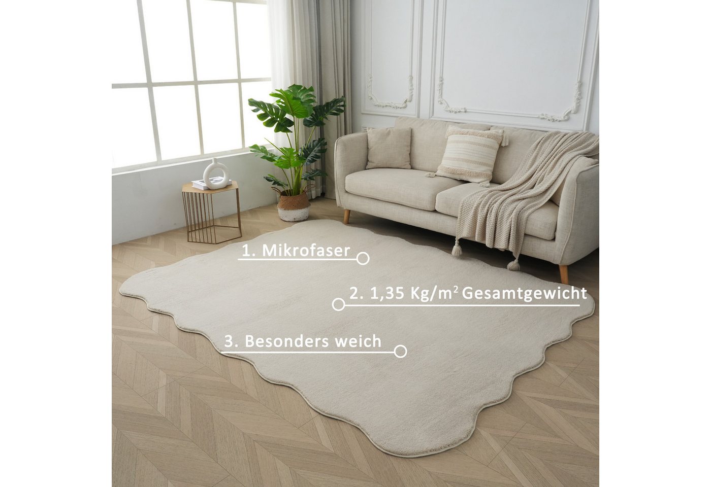 OTTO home Teppich Cali, in Standard- und Premium-Qualität, 13 mm oder 16 mm Höhe, wellenförmig, Uni-Farben, kuschelig, & weich, waschbar, Wohnzimmer, Schlafzimm – Bild 3 von 5