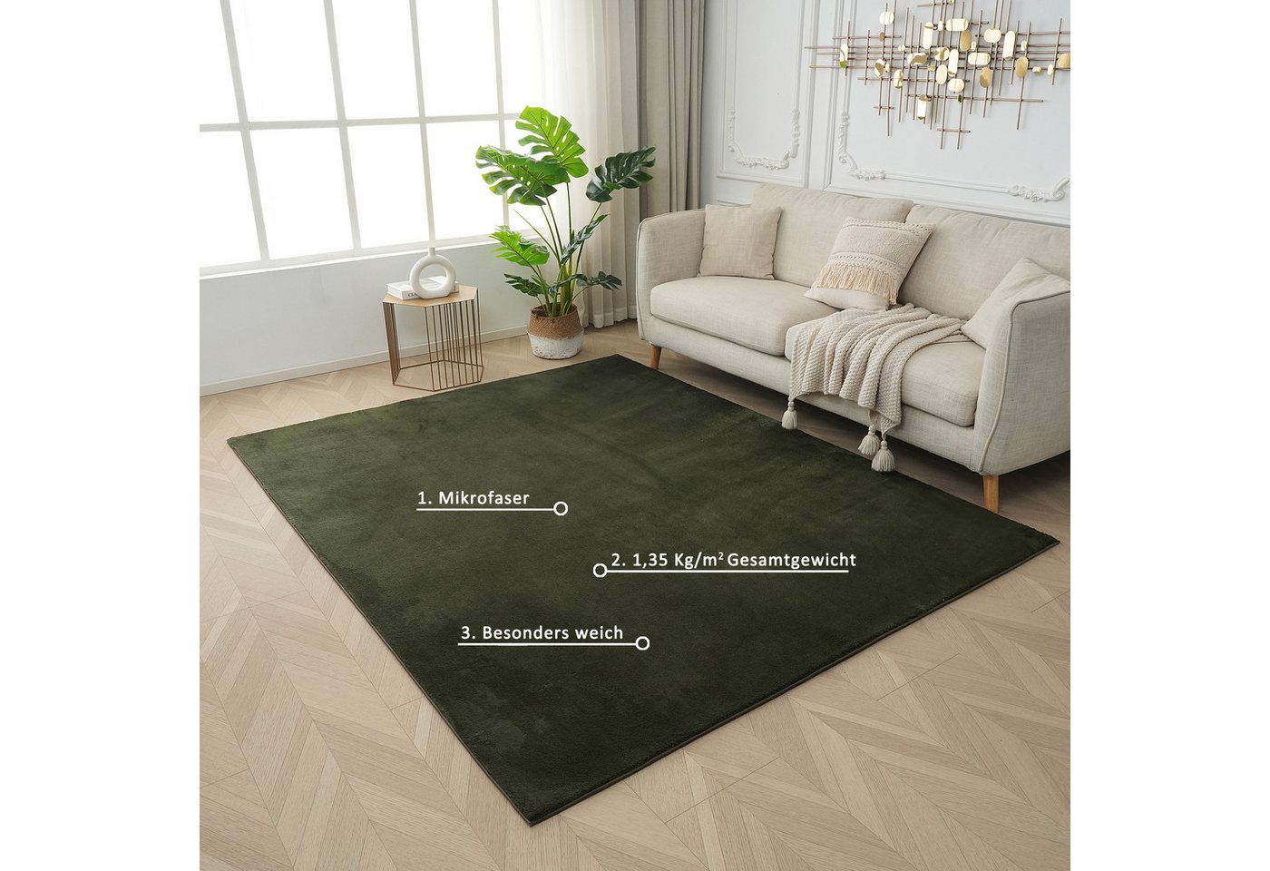 OTTO home Teppich Cali, in Standard- und Premium-Qualität, 13 mm oder 16 mm Höhe, rechteckig, Uni-Farben, kuschelig, & weich, waschbar, Wohnzimmer, Schlafzimmer – Bild 5 von 5