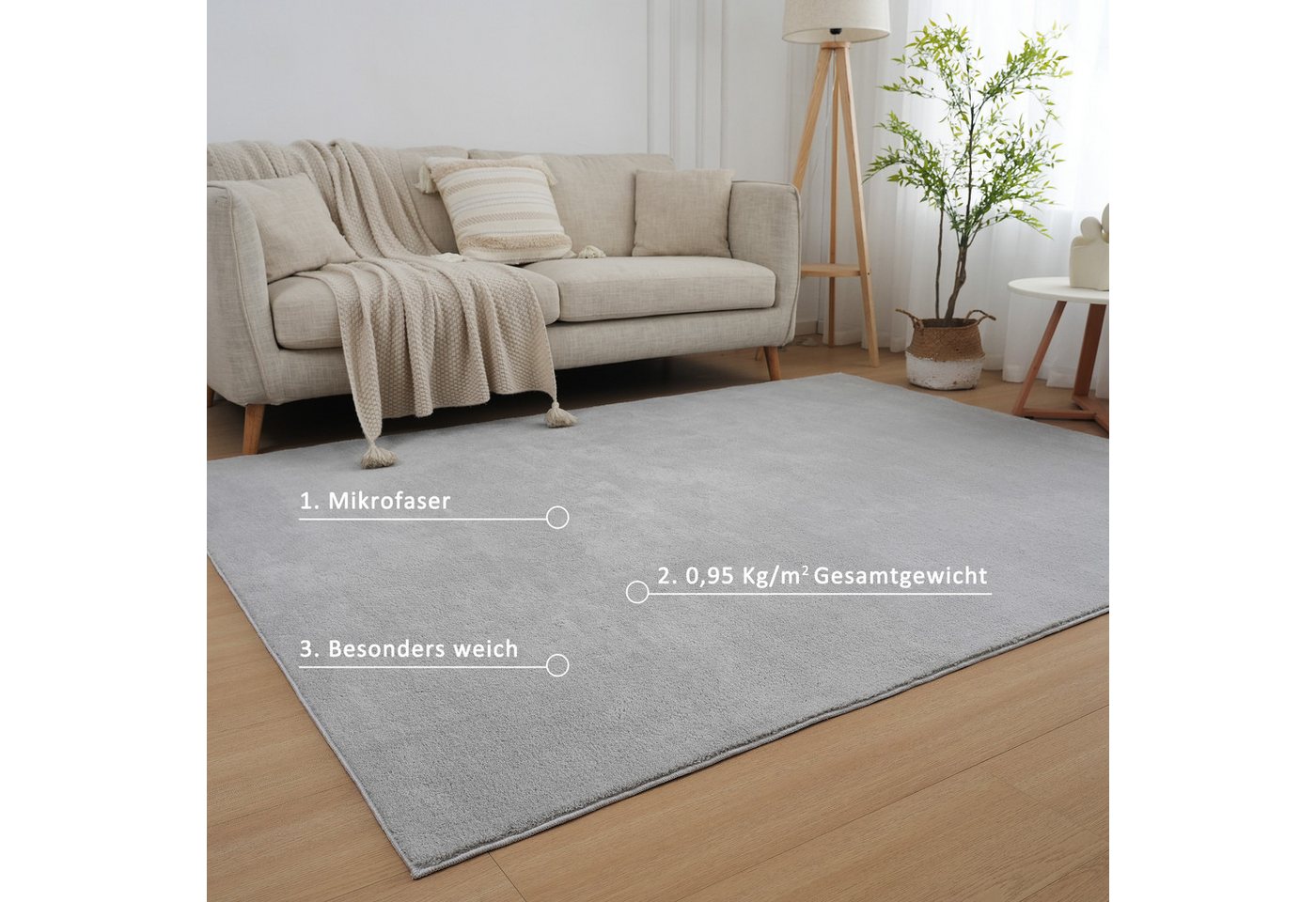 OTTO home Teppich Cali, in Standard- und Premium-Qualität, 13 mm oder 16 mm Höhe, rechteckig, Uni-Farben, kuschelig, & weich, waschbar, Wohnzimmer, Schlafzimmer – Bild 5 von 5