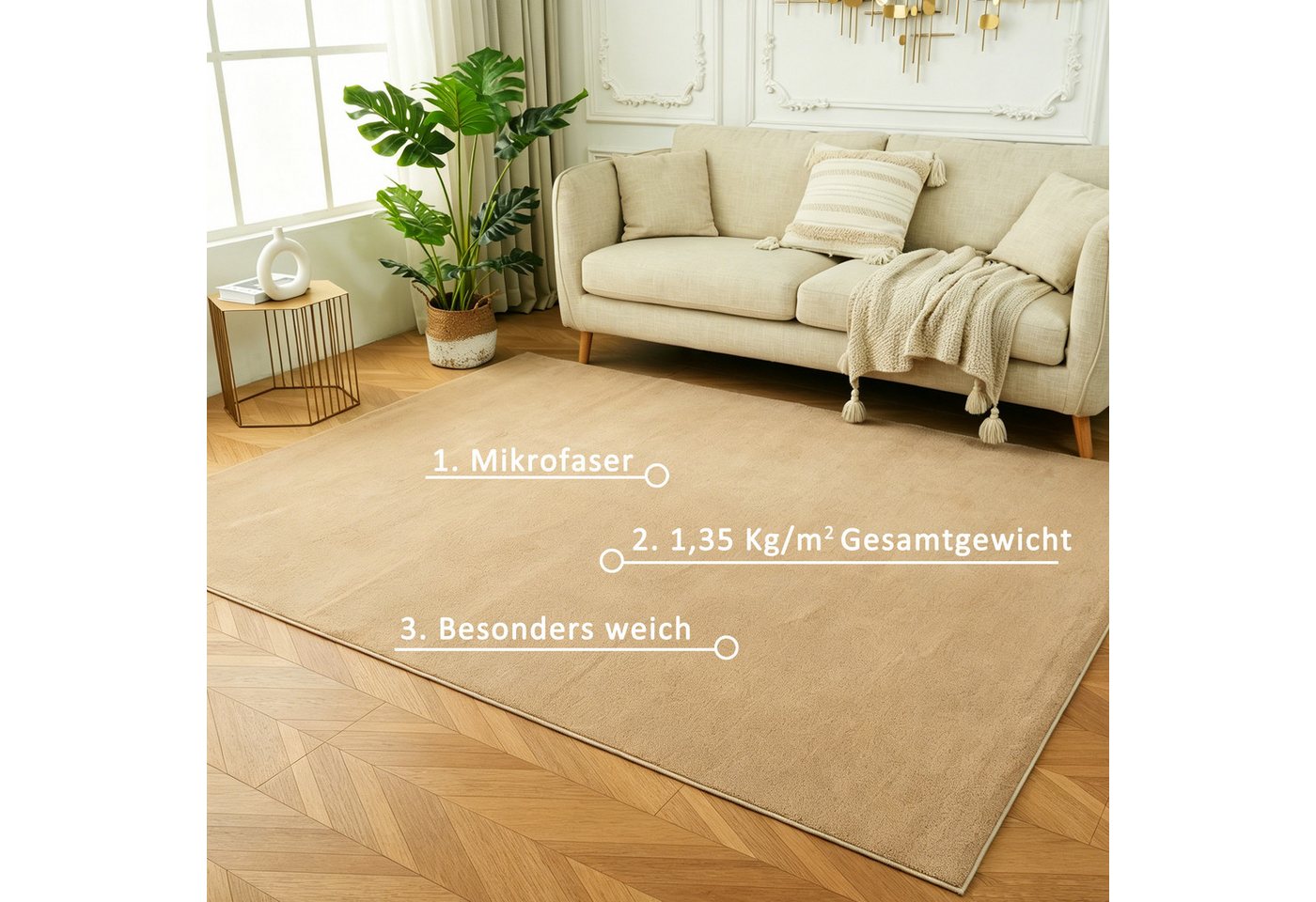 OTTO home Teppich Cali, in Standard- und Premium-Qualität, 13 mm oder 16 mm Höhe, rechteckig, Uni-Farben, kuschelig, & weich, waschbar, Wohnzimmer, Schlafzimmer – Bild 5 von 5