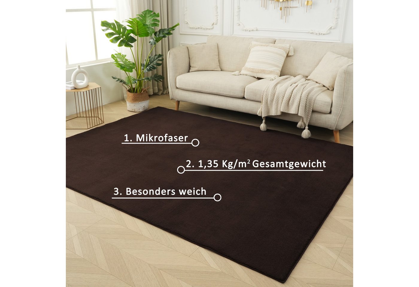 OTTO home Teppich Cali, in Standard- und Premium-Qualität, 13 mm oder 16 mm Höhe, rechteckig, Uni-Farben, kuschelig, & weich, waschbar, Wohnzimmer, Schlafzimmer – Bild 5 von 5
