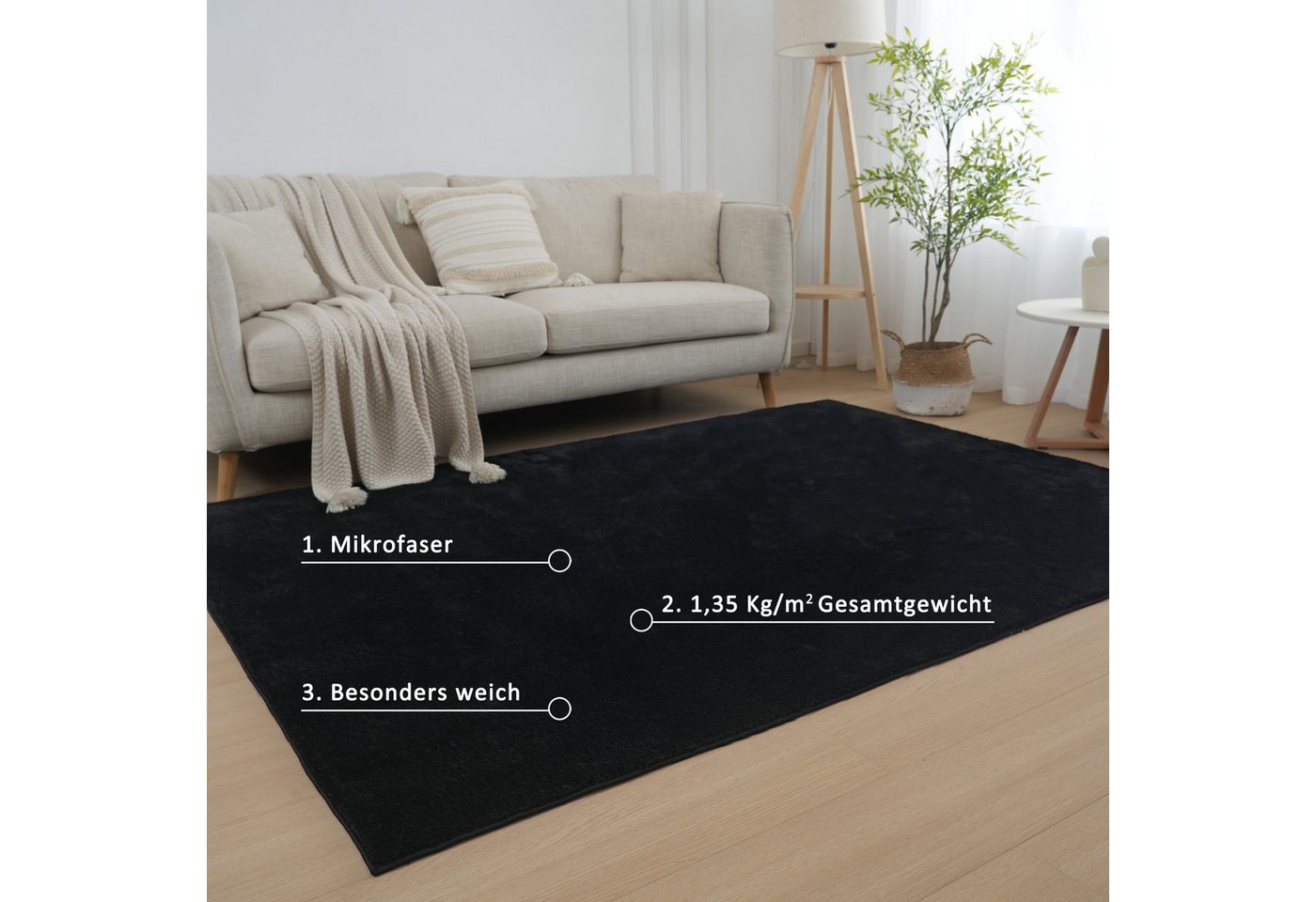 OTTO home Teppich Cali, in Standard- und Premium-Qualität, 13 mm oder 16 mm Höhe, rechteckig, Uni-Farben, kuschelig, & weich, waschbar, Wohnzimmer, Schlafzimmer – Bild 5 von 5