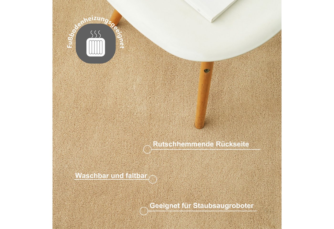 OTTO home Teppich Cali, in Standard- und Premium-Qualität, 13 mm oder 16 mm Höhe, rechteckig, Uni-Farben, kuschelig, & weich, waschbar, Wohnzimmer, Schlafzimmer – Bild 5 von 5
