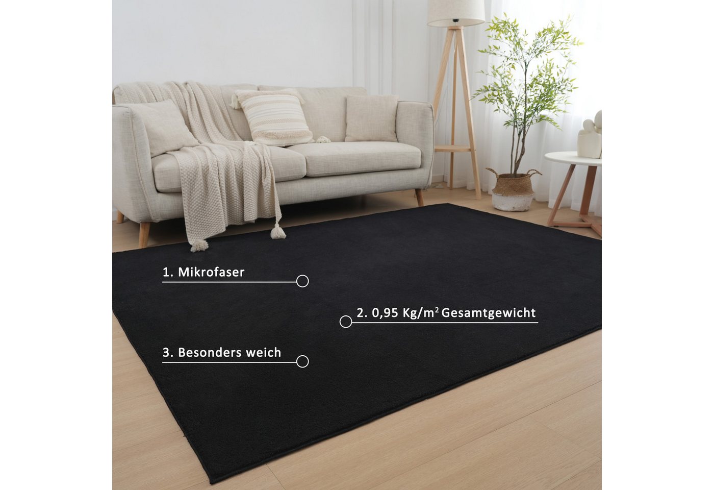 OTTO home Teppich Cali, in Standard- und Premium-Qualität, 13 mm oder 16 mm Höhe, rechteckig, Uni-Farben, kuschelig, & weich, waschbar, Wohnzimmer, Schlafzimmer – Bild 5 von 5