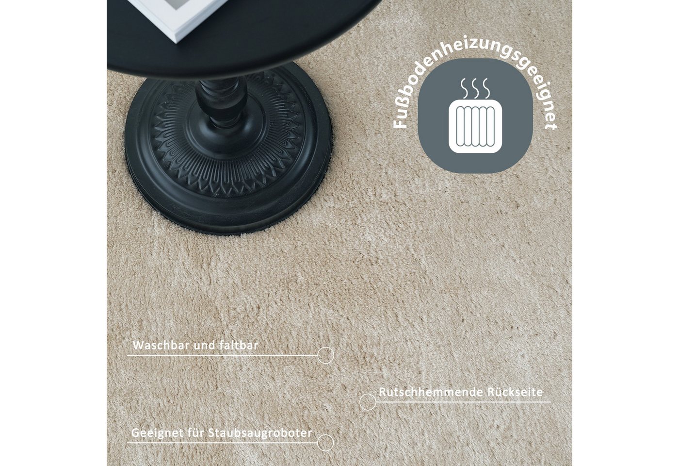 OTTO home Teppich Cali Bean, U-förmig, Höhe: 16 mm, besondere Form, Uni, weich, waschbar, Wohnzimmer, Schlafzimmer – Bild 5 von 5