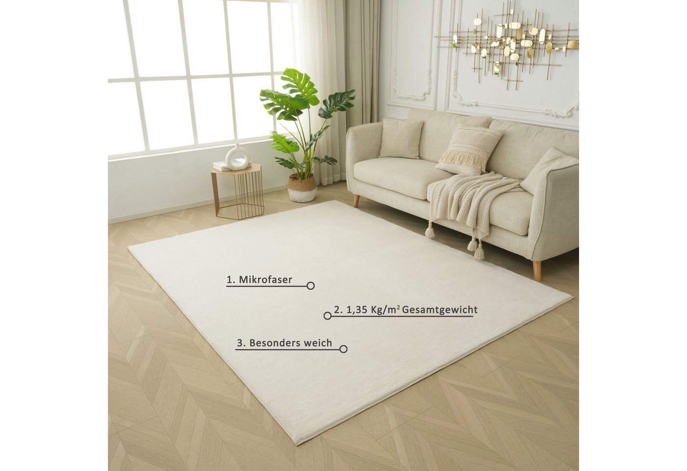 OTTO home Teppich Cali, in Standard- und Premium-Qualität, 13 mm oder 16 mm Höhe, rechteckig, Uni-Farben, kuschelig, & weich, waschbar, Wohnzimmer, Schlafzimmer – Bild 5 von 5