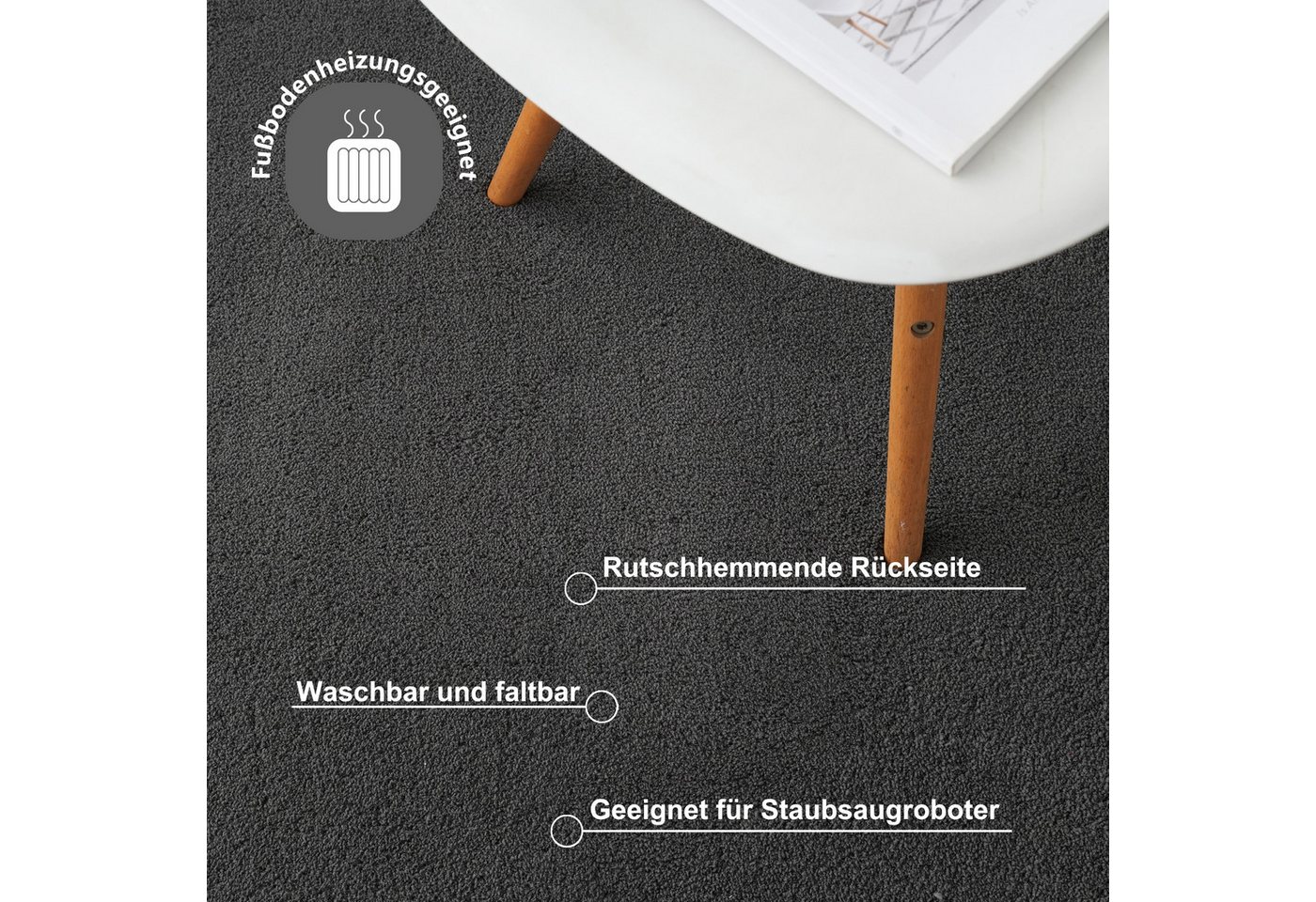 OTTO home Teppich Cali, in Standard- und Premium-Qualität, 13 mm oder 16 mm Höhe, wellenförmig, Uni-Farben, kuschelig, & weich, waschbar, Wohnzimmer, Schlafzimm – Bild 4 von 5