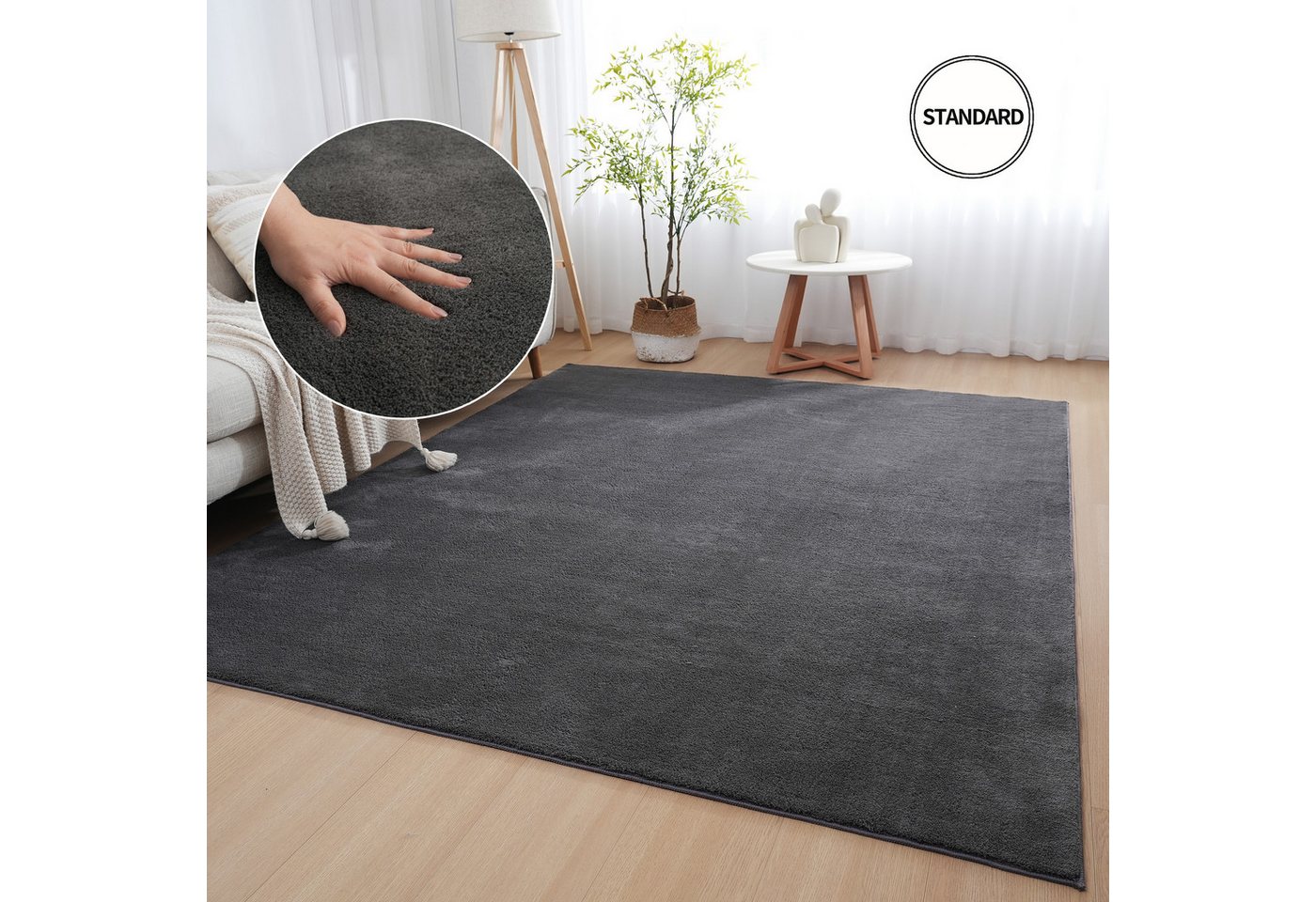 OTTO home Teppich Cali, in Standard- und Premium-Qualität, 13 mm oder 16 mm Höhe, rechteckig, Uni-Farben, kuschelig, & weich, waschbar, Wohnzimmer, Schlafzimmer – Bild 4 von 5