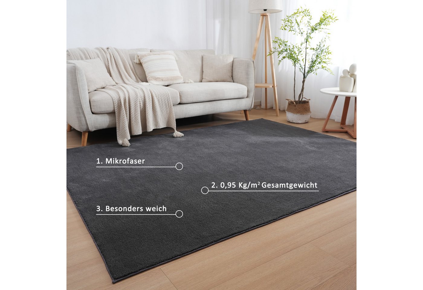OTTO home Teppich Cali, in Standard- und Premium-Qualität, 13 mm oder 16 mm Höhe, rechteckig, Uni-Farben, kuschelig, & weich, waschbar, Wohnzimmer, Schlafzimmer – Bild 5 von 5
