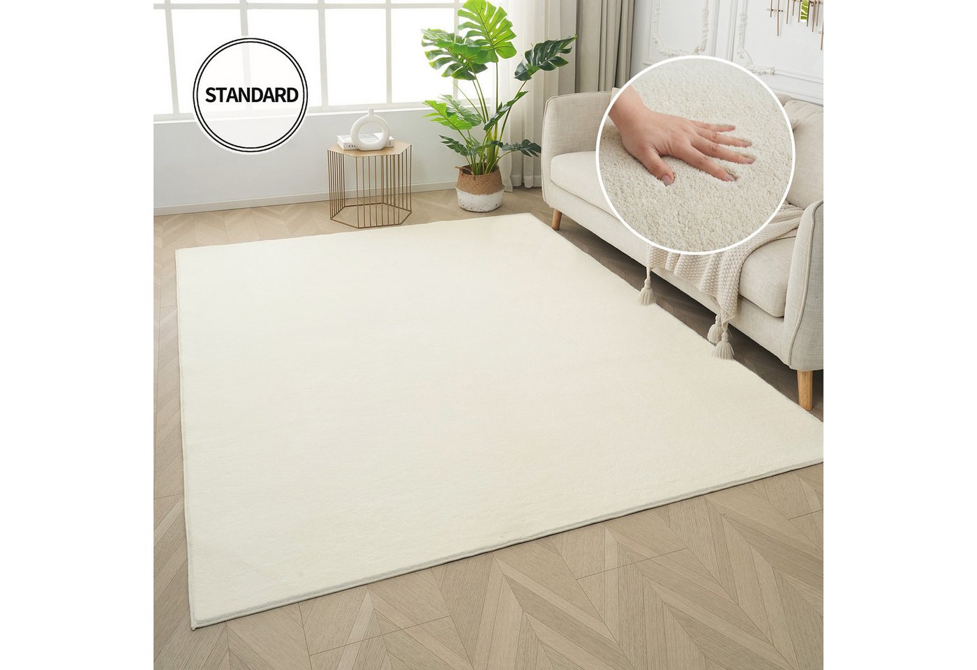 OTTO home Teppich Cali, in Standard- und Premium-Qualität, 13 mm oder 16 mm Höhe, rechteckig, Uni-Farben, kuschelig, & weich, waschbar, Wohnzimmer, Schlafzimmer – Bild 4 von 5