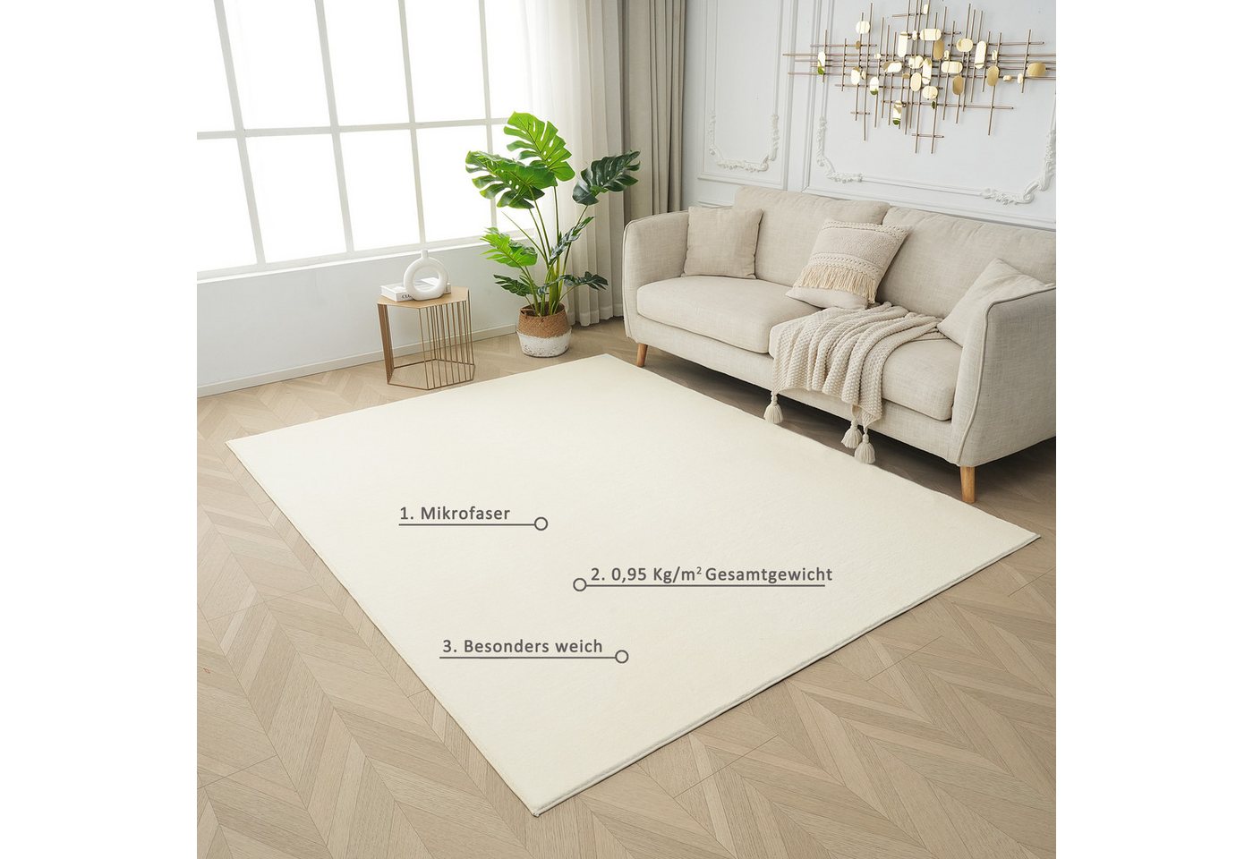 OTTO home Teppich Cali, in Standard- und Premium-Qualität, 13 mm oder 16 mm Höhe, rechteckig, Uni-Farben, kuschelig, & weich, waschbar, Wohnzimmer, Schlafzimmer – Bild 5 von 5