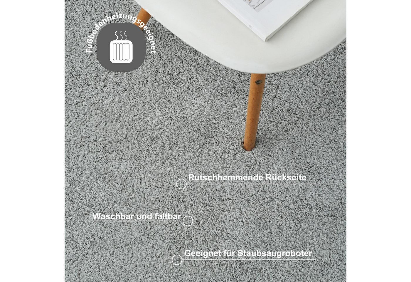 OTTO home Teppich Cali Shaggy, rechteckig, Höhe: 22 mm, Uni-Farben, kuschelig, & weich, waschbar, Wohnzimmer, Schlafzimmer – Bild 4 von 5