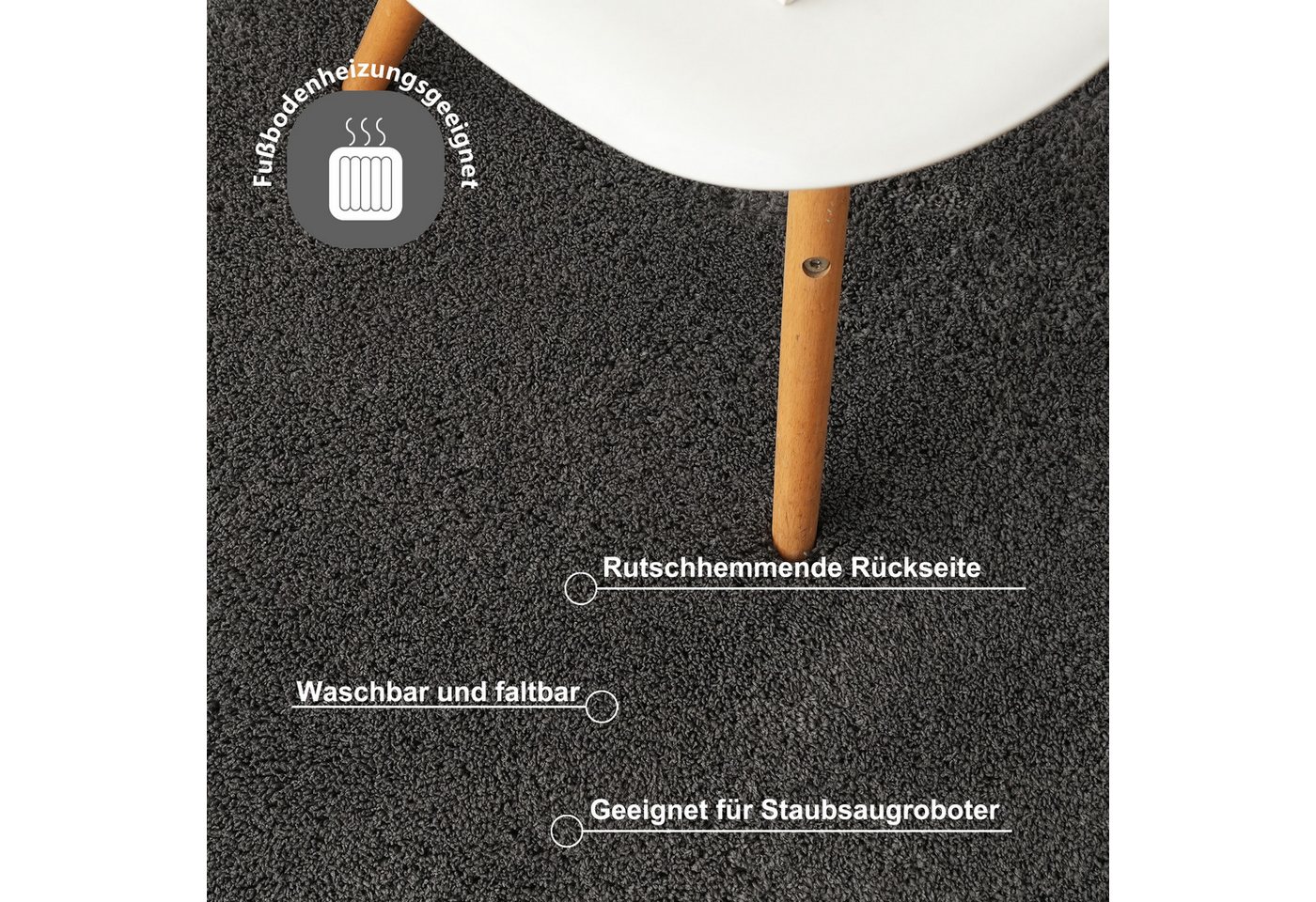 OTTO home Teppich Cali Shaggy, rechteckig, Höhe: 22 mm, Uni-Farben, kuschelig, & weich, waschbar, Wohnzimmer, Schlafzimmer – Bild 4 von 5