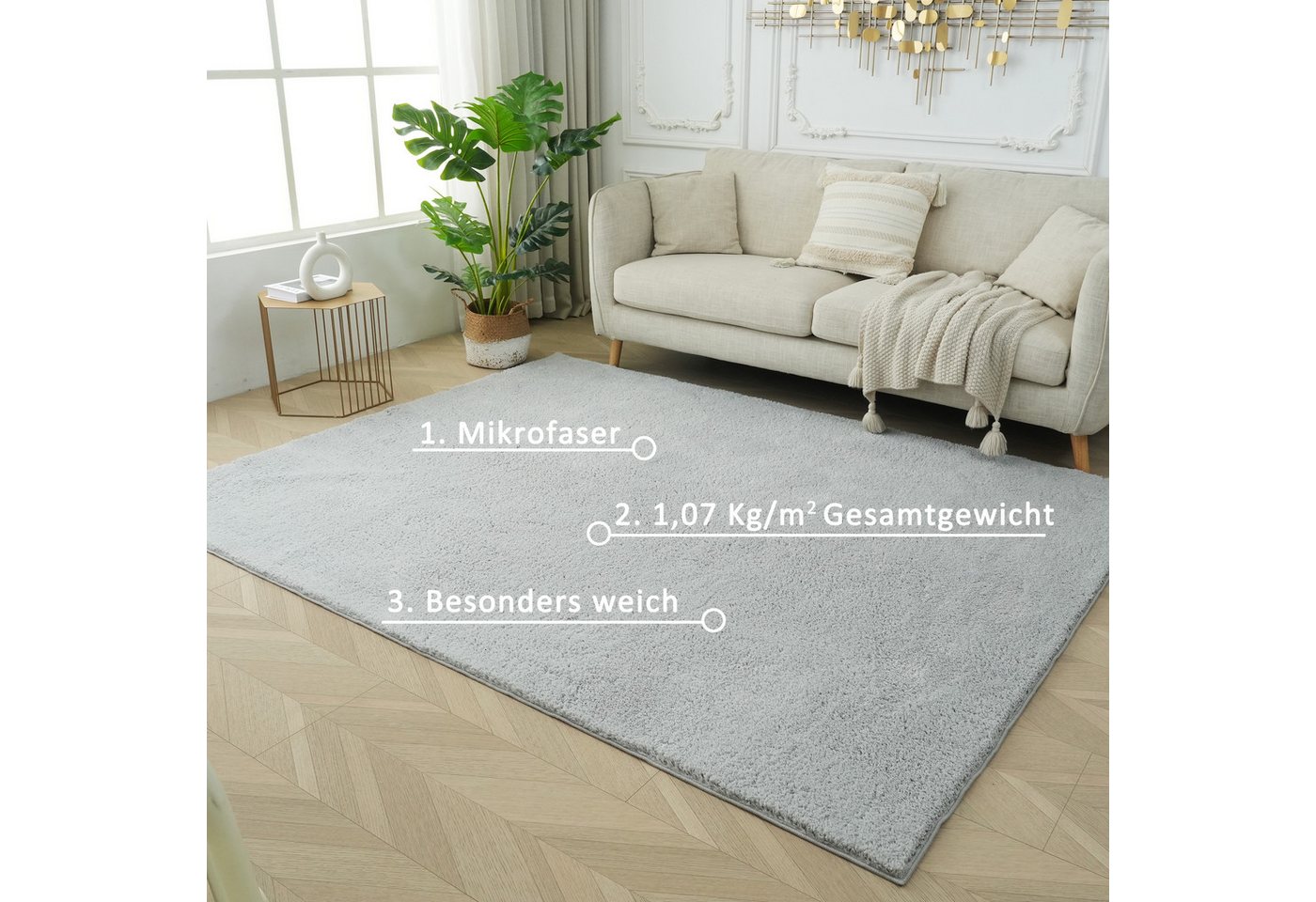 OTTO home Teppich Cali Shaggy, rechteckig, Höhe: 22 mm, Uni-Farben, kuschelig, & weich, waschbar, Wohnzimmer, Schlafzimmer – Bild 3 von 5