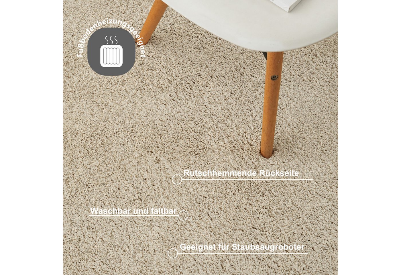OTTO home Teppich Cali Shaggy, rechteckig, Höhe: 22 mm, Uni-Farben, kuschelig, & weich, waschbar, Wohnzimmer, Schlafzimmer – Bild 4 von 5