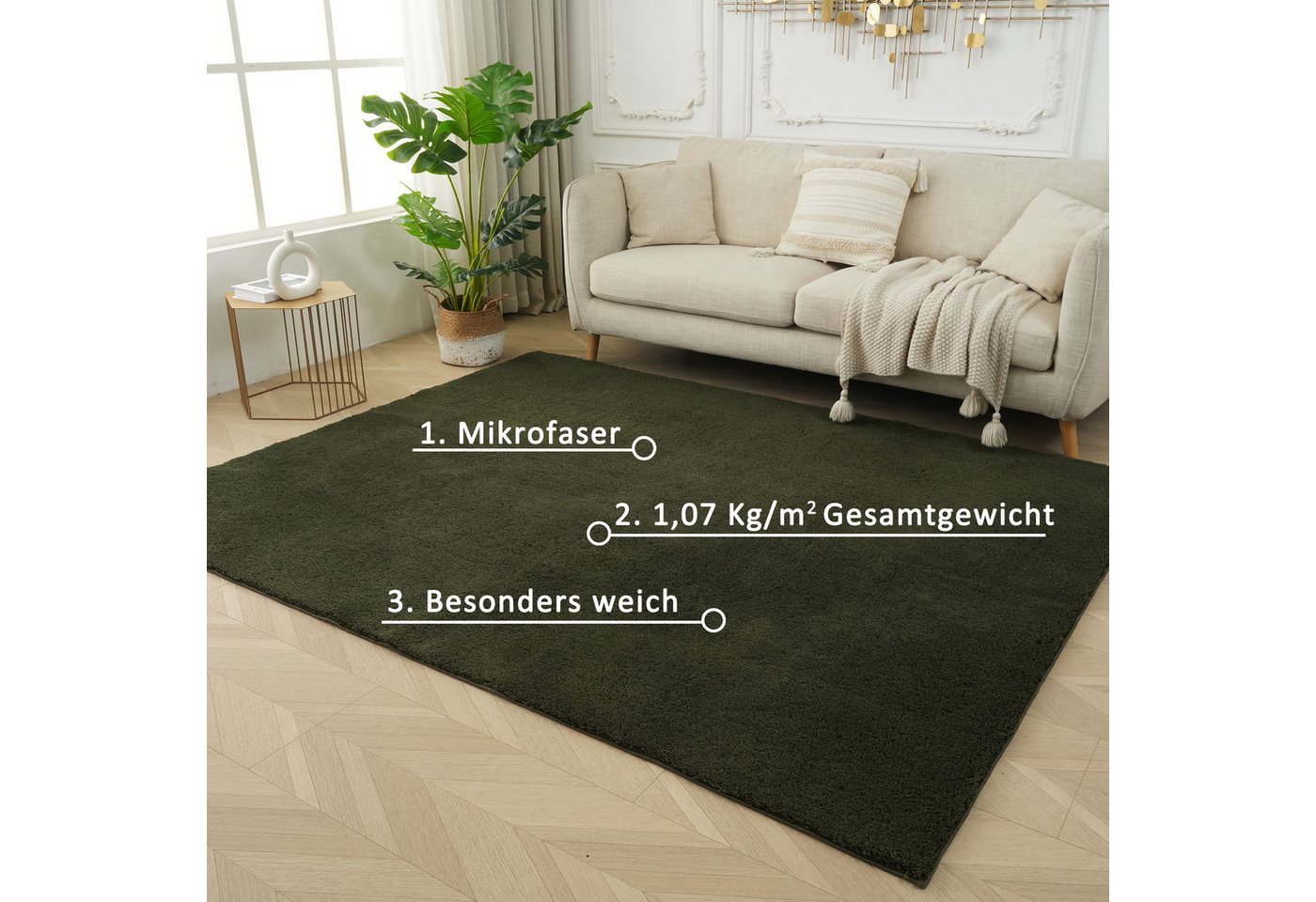 OTTO home Teppich Cali Shaggy, rechteckig, Höhe: 22 mm, Uni-Farben, kuschelig, & weich, waschbar, Wohnzimmer, Schlafzimmer – Bild 3 von 5