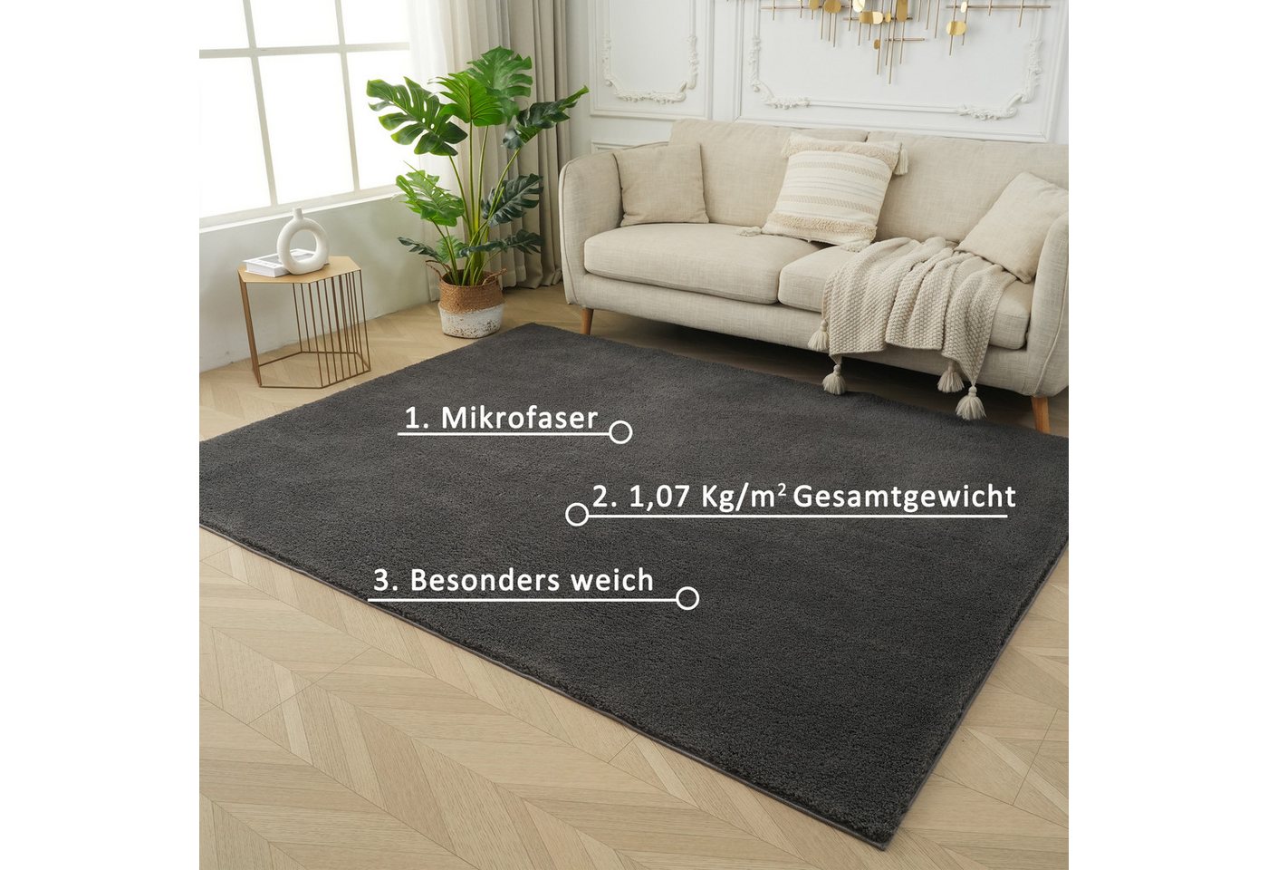 OTTO home Teppich Cali Shaggy, rechteckig, Höhe: 22 mm, Uni-Farben, kuschelig, & weich, waschbar, Wohnzimmer, Schlafzimmer – Bild 3 von 5