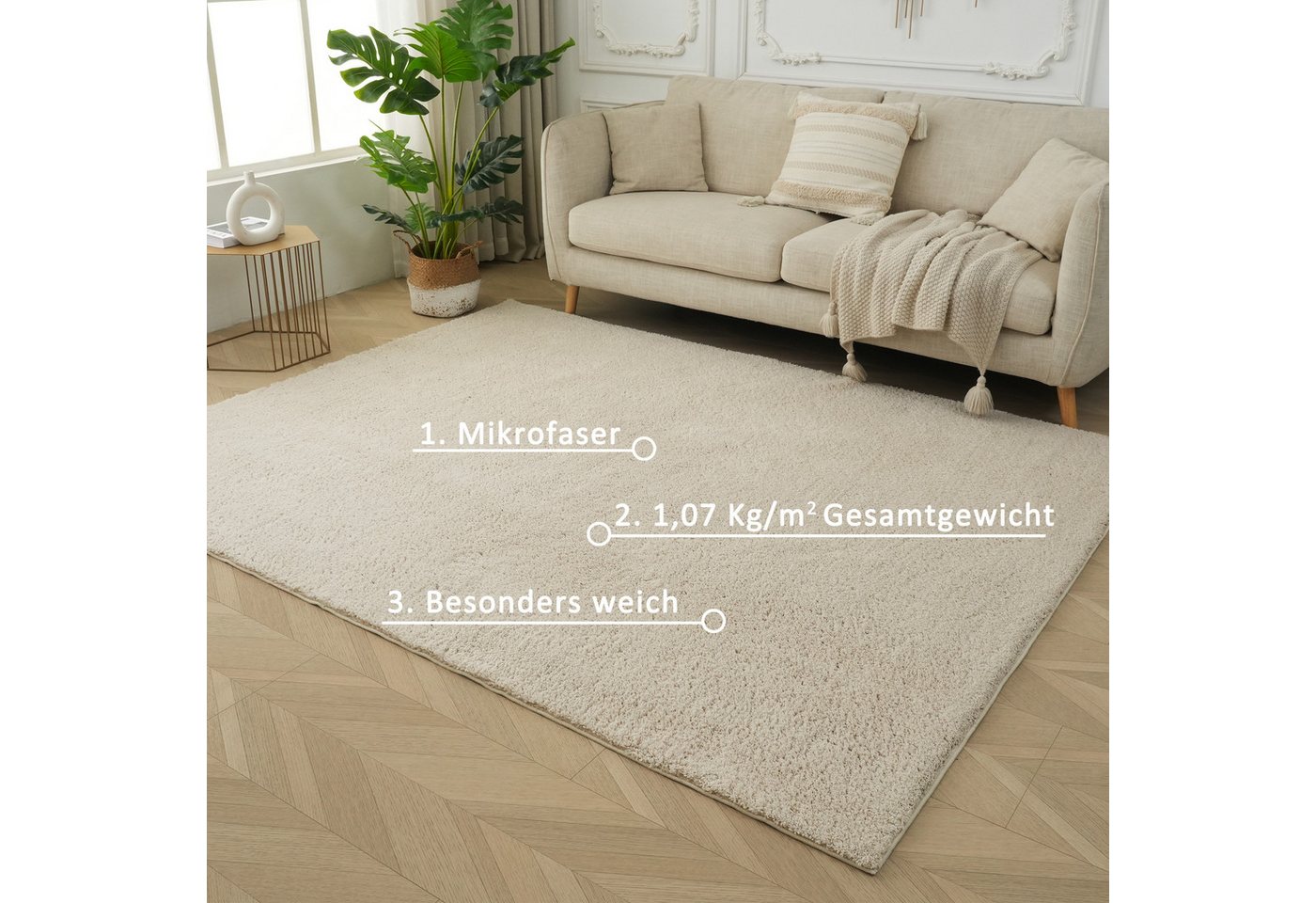 OTTO home Teppich Cali Shaggy, rechteckig, Höhe: 22 mm, Uni-Farben, kuschelig, & weich, waschbar, Wohnzimmer, Schlafzimmer – Bild 3 von 5