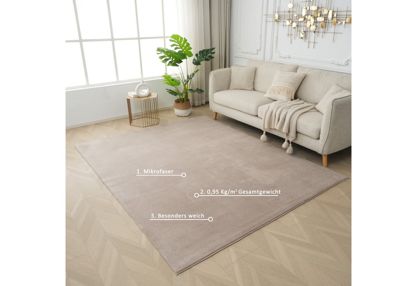 OTTO home Teppich Cali, in Standard- und Premium-Qualität, 13 mm oder 16 mm Höhe, rechteckig, Uni-Farben, kuschelig, & weich, waschbar, Wohnzimmer, Schlafzimmer – Bild 5 von 5