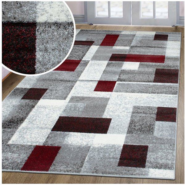 OTTO home Teppich Corine, rechteckig, Höhe: 9 mm, mit besonders weichem Flor, Kurzflor, modernes Karo-Design