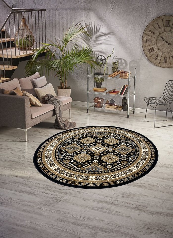 OTTO home Teppich Diantha, rund, Höhe: 7 mm, Orient-Optik, Teppich mit Bordüre, Kurzflor, elegant, weich – Bild 2 von 5