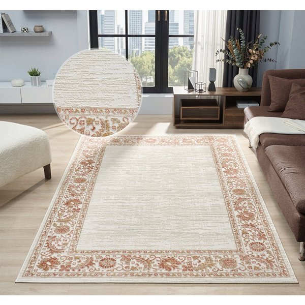 OTTO home Teppich Fennia, Blumen-Motiv, Orient-Optik, rechteckig, Höhe: 7 mm, Hoch-Tief, Bordüre, Floral, meliert, Wohnzimmer, Schlafzimmer