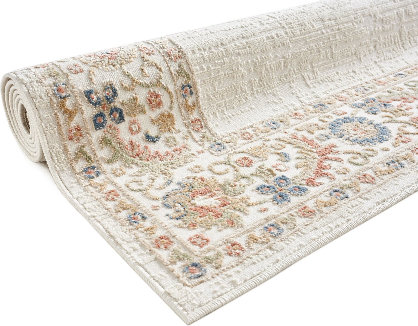 OTTO home Teppich Fennia, Blumen-Motiv, Orient-Optik, rechteckig, Höhe: 7 mm, Hoch-Tief, Bordüre, Floral, meliert, Wohnzimmer, Schlafzimmer – Bild 4 von 5