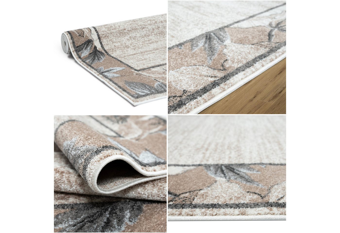 OTTO home Teppich Florent mit Rahmen, Blumen Design, rechteckig, Höhe: 9 mm, Floral, detailreiche Blüten, meliert, elegant, Wohnzimmer – Bild 3 von 5