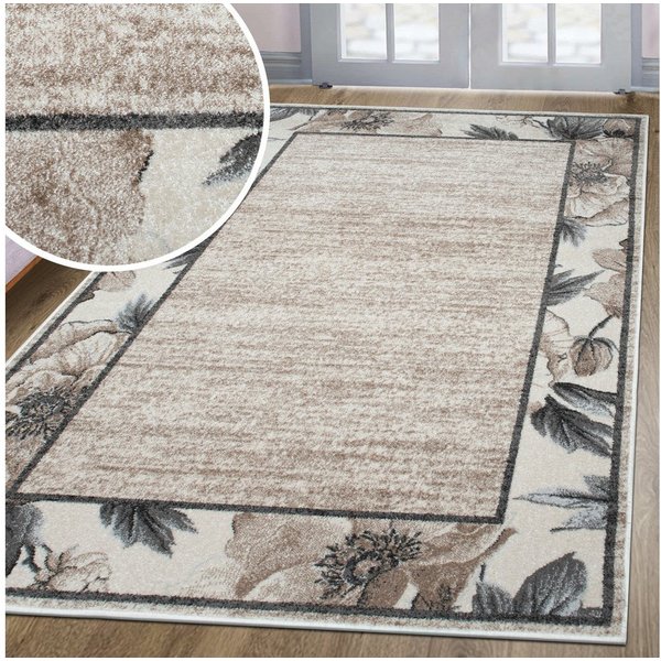 OTTO home Teppich Florent mit Rahmen, Blumen Design, rechteckig, Höhe: 9 mm, Floral, detailreiche Blüten, meliert, elegant, Wohnzimmer