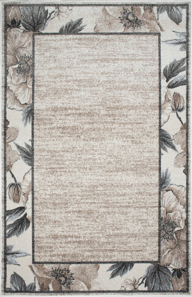 OTTO home Teppich Florent mit Rahmen, Blumen Design, rechteckig, Höhe: 9 mm, Floral, detailreiche Blüten, meliert, elegant, Wohnzimmer – Bild 2 von 5