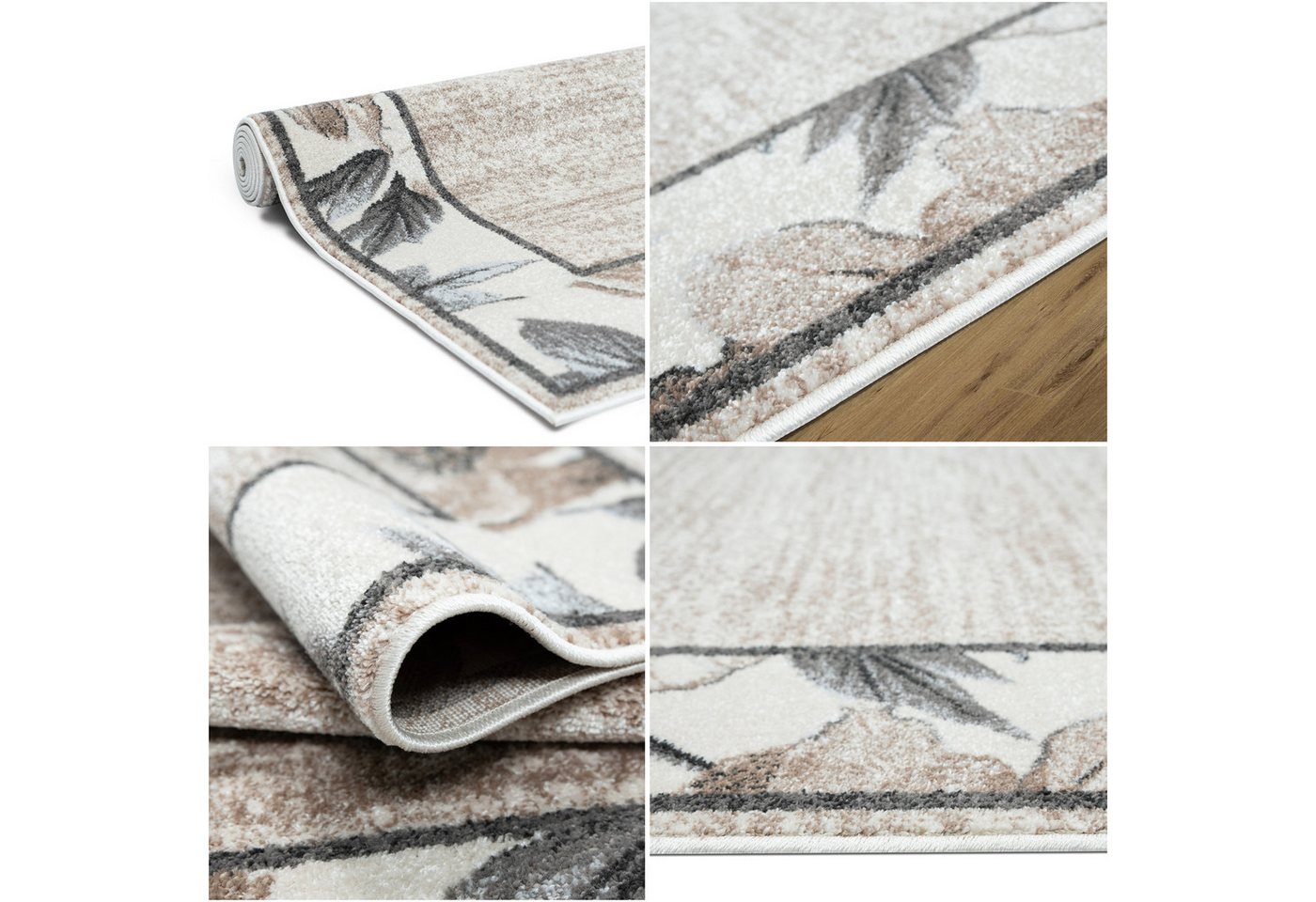 OTTO home Teppich Florent mit Rahmen, Blumen Design, rechteckig, Höhe: 9 mm, Floral, detailreiche Blüten, meliert, elegant, Wohnzimmer – Bild 3 von 5