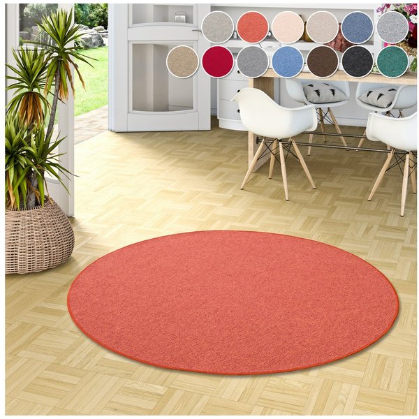 OTTO home Teppich Fortis, Schlinge, Made in Netherlands, rund, Höhe: 5 mm, Uni Farben, gekettelt, strapazierfähig, Wohnzimmer