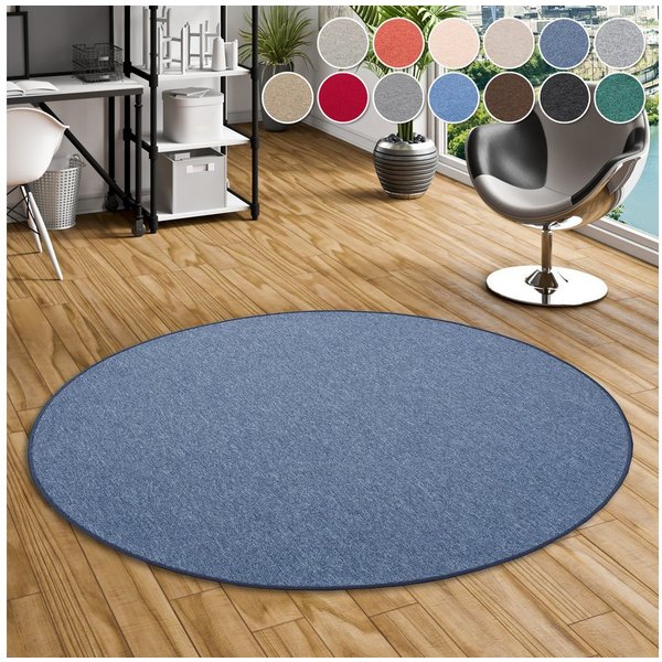 OTTO home Teppich Fortis, Schlinge, Made in Netherlands, rund, Höhe: 5 mm, Uni Farben, gekettelt, auch als Läufer, strapazierfähig, Wohnzimmer