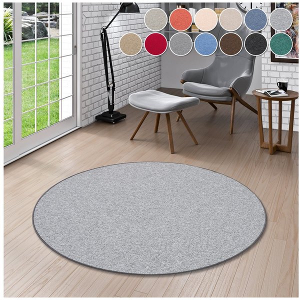 OTTO home Teppich Fortis, Schlinge, Made in Netherlands, rund, Höhe: 5 mm, Uni Farben, gekettelt, strapazierfähig, Wohnzimmer