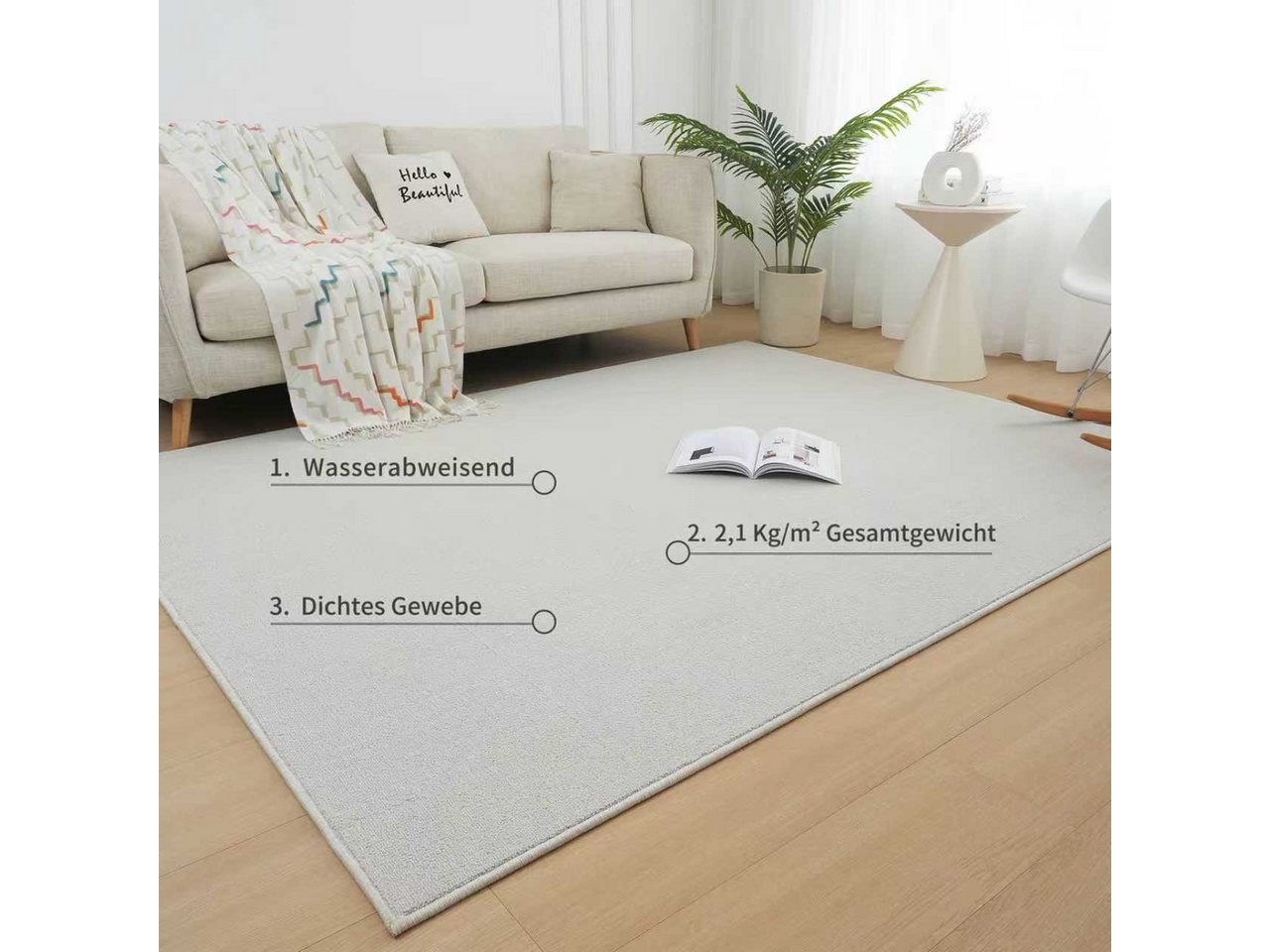 OTTO home Teppich Jola, Uni-Farben, besonders dichte Qualität, Boho, rechteckig, Höhe: 10 mm, Wohnzimmer, Schlafzimmer, Flur, Kinderzimmer, wasserabweisend – Bild 3 von 5