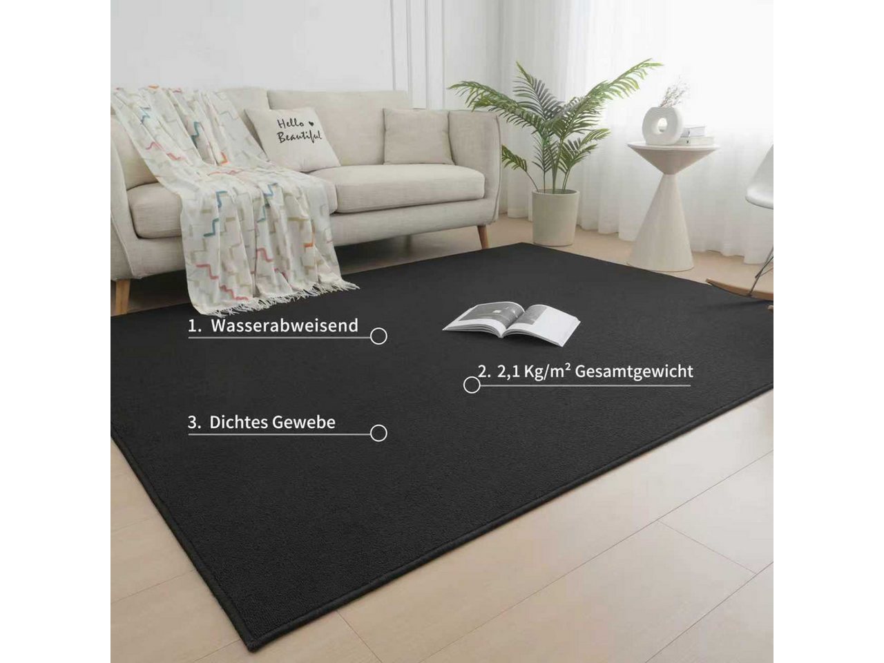 OTTO home Teppich Jola, Uni-Farben, besonders dichte Qualität, Boho, rechteckig, Höhe: 10 mm, Wohnzimmer, Schlafzimmer, Flur, Kinderzimmer, wasserabweisend – Bild 3 von 5