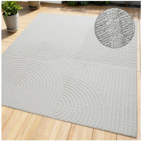 OTTO home Teppich Jola, In- und Outdoor geeignet, Hoch-Tief-Design, Scandi, rechteckig, Höhe: 9 mm, Hoch-Tief-Struktur, Zen, Wetterfest & UV-beständig, Balkon, 