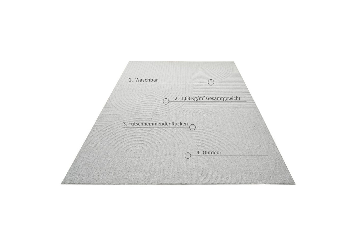 OTTO home Teppich Jola, In- und Outdoor geeignet, Hoch-Tief-Design, Scandi, rechteckig, Höhe: 9 mm, Hoch-Tief-Struktur, Zen, Wetterfest & UV-beständig, Balkon,  – Bild 2 von 5